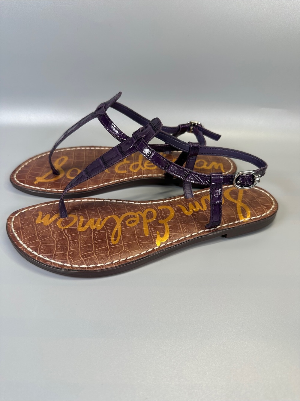 Sam Edelman Thong Leather Strap Back Buckle Summer Sandals Womens 7 Dark Purple